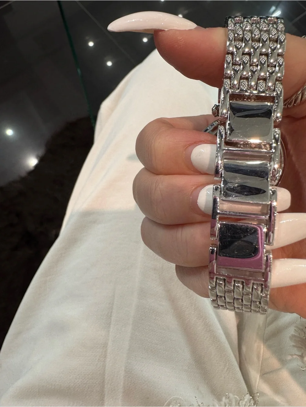 New DMQ CZ Women's Silver-Tone Crystal Bezel Roman Numeral Dress Watch